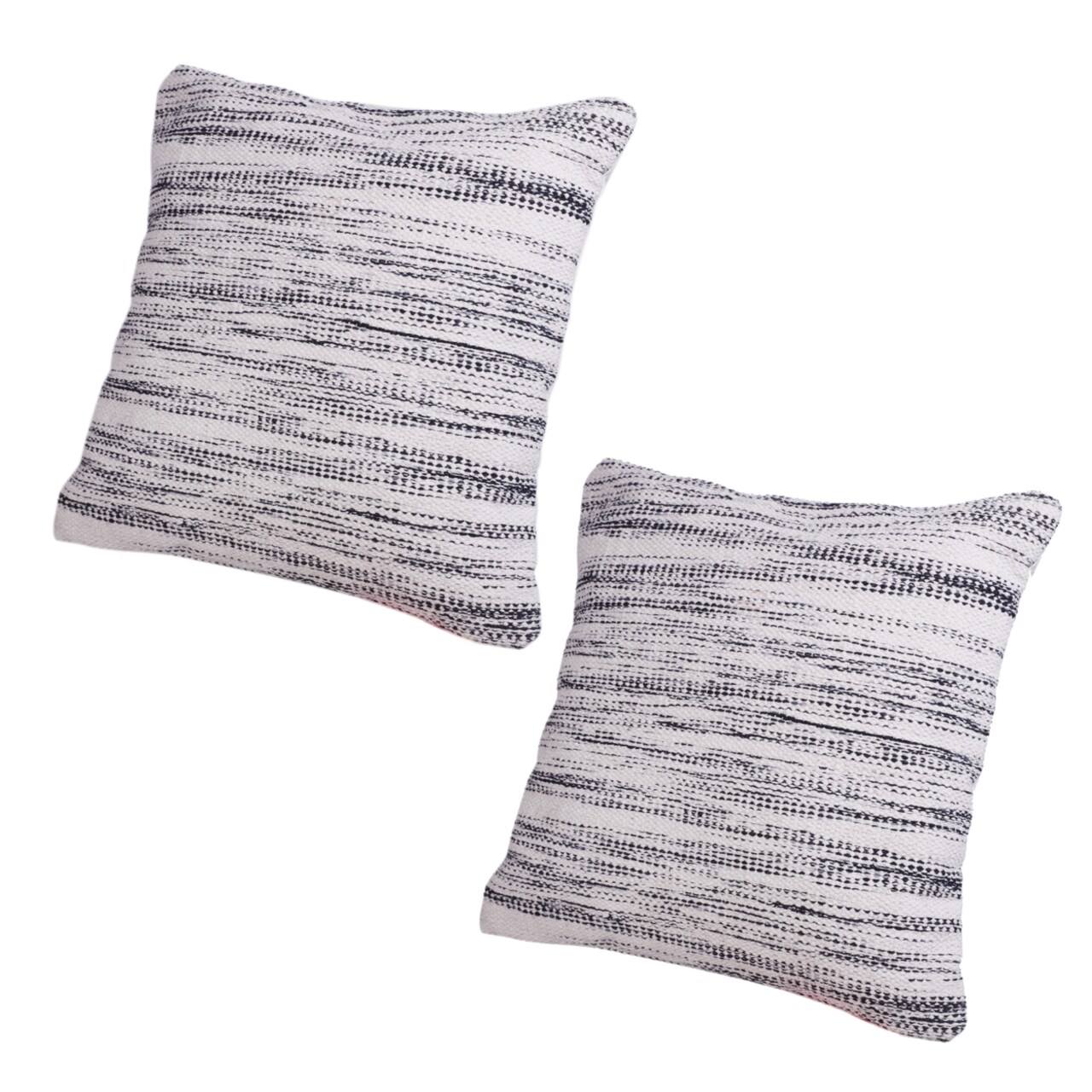 Saltoro Sherpi 18 x 18 Handcrafted Cotton Accent Throw Pillows, Woven Lined  Design, Set of 2, White, Gray, Black